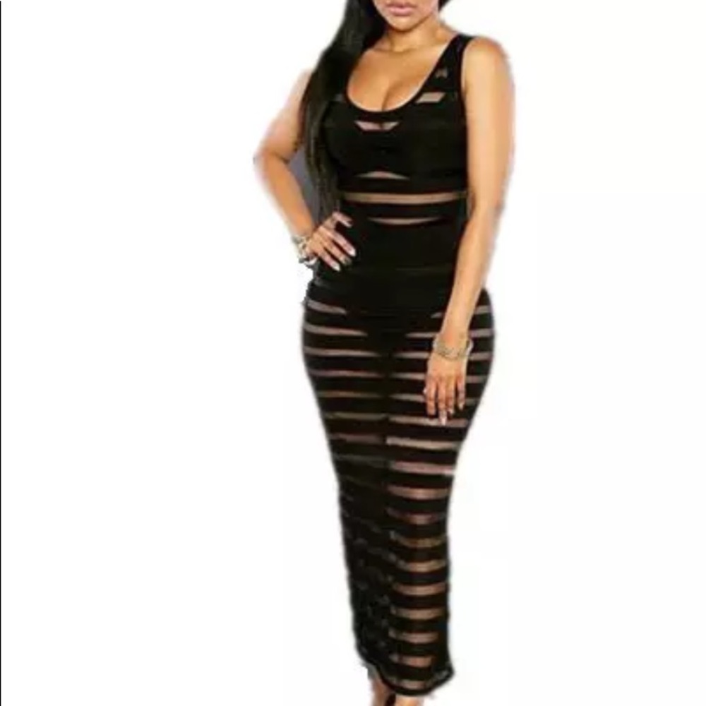 Mesh Long Striped Dress - Picture 2 of 5